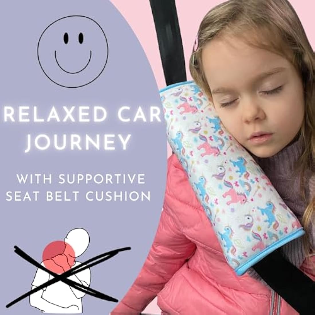 HECKBO magic unicorn car seatbelt pillow for children - machine washable - girl boy kids children soft car seat belt cover sleeping pillows protection car travel pillow cushion vacation