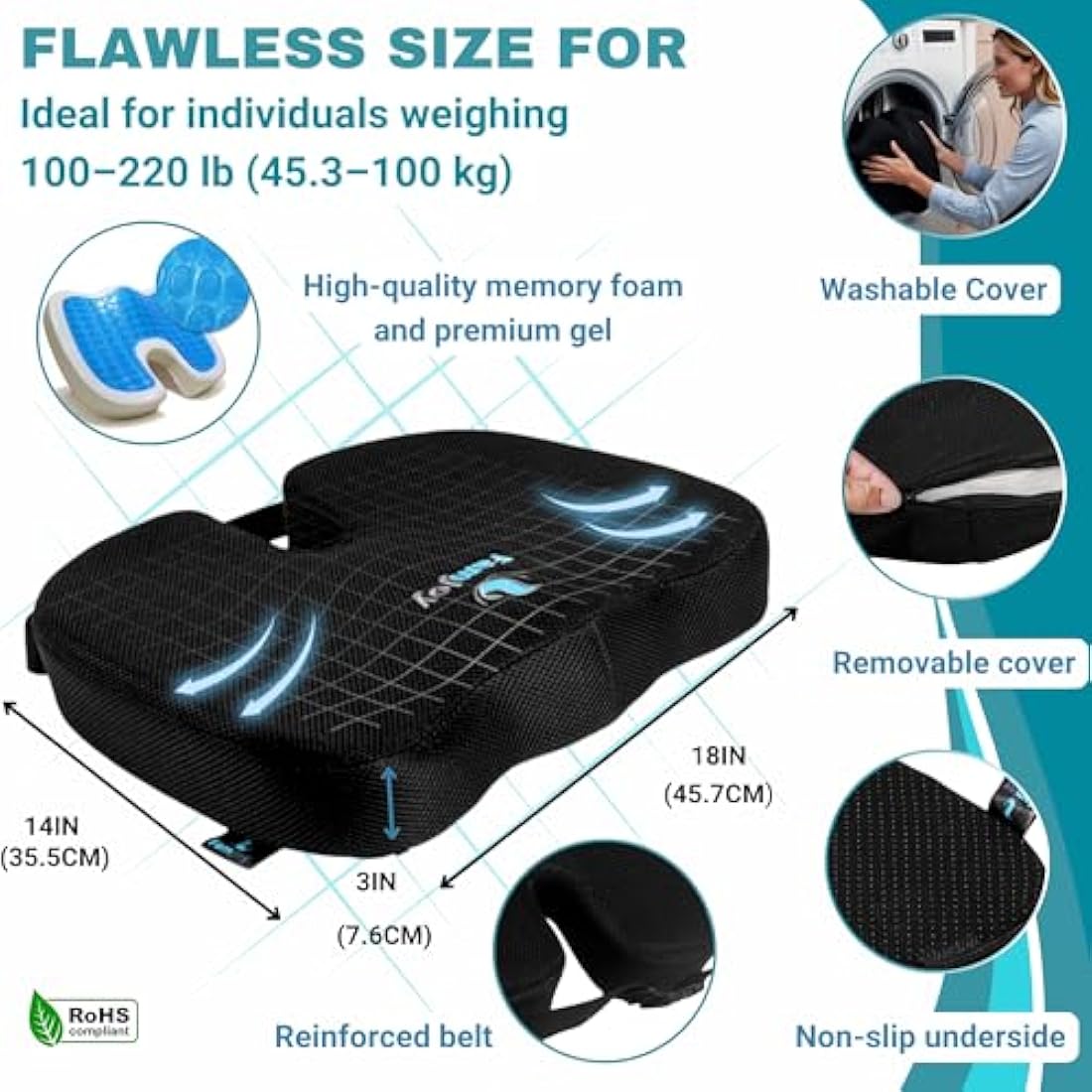 Famjoy Premium Gel Memory Foam Seat & Back Cushion – Lumbar & Coccyx Support for Office, Car & Gaming Chair – Ultimate Comfort & Posture Relief