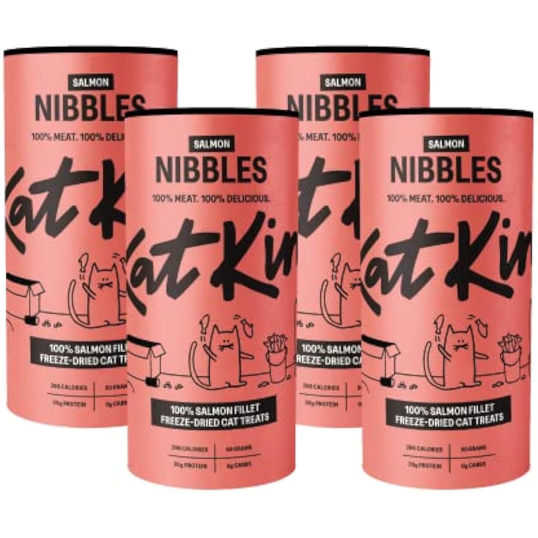 KatKin Salmon Nibbles (Pack of 4): 100% Salmon Fillet Freeze-Dried Cat Treats 50g – Delicious Fresh Salmon; Freeze-Dried to Protect Nutrition; Made in the UK for Cats and Kittens