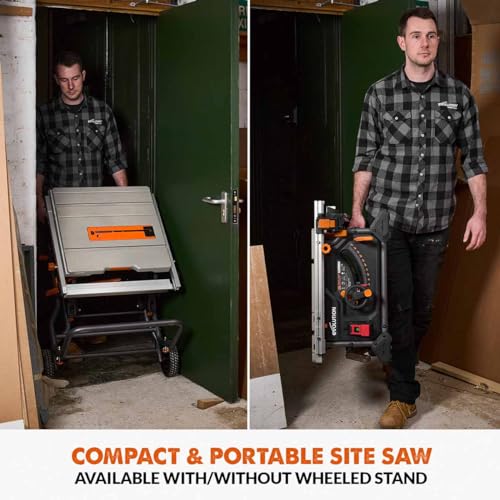 Evolution Power Tools R255TBLX+ Table Saw With Stand (Next Gen Rage 5-S) Multi-Material Cutting Blade Included Cuts Wood Metal Plastic, 45˚ Bevel, +/- 60˚ Mitre Angle, 85mm Cut Depth, 1800w Motor 240v