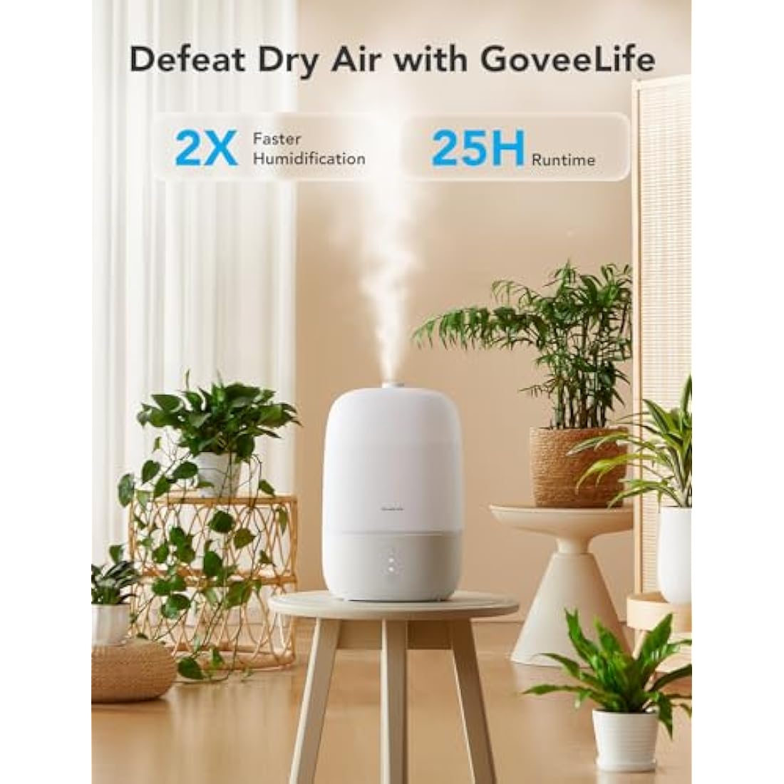 GoveeLife Humidifier for Bedroom, 3L Top Fill Cool Mist with WiFi Humidity Control, Oil Diffuser, Auto Shut-Off, Home, Baby, Plants, Work with Alexa