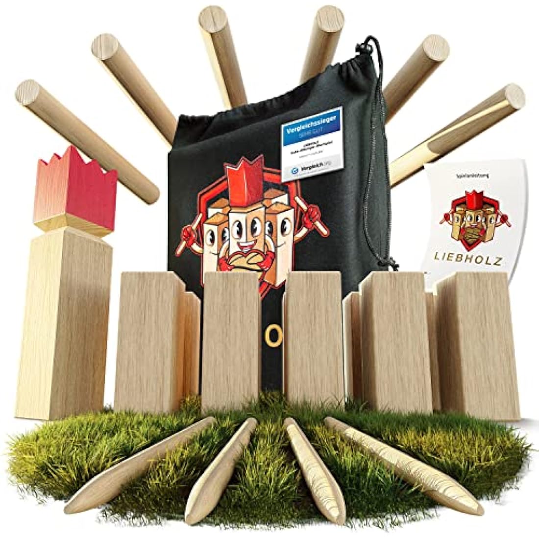 Liebholz® Original Kubb Viking Throwing Game [Test Winner] Includes Carry Bag & Game Instructions Swedish Chess Made of FSC Rubber Tree Wood - Robust XL Viking Game for Outdoor Use