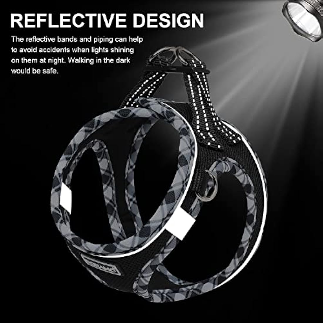 DORAMIO Step-in Dog Harness and Leash Set, Soft Mesh No-Chock Reflective Breathable Easy Walk Lightweight Vest Harnesses with Safety Buckle for Small Dogs, Cats, Puppies (Black White, XL)