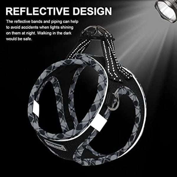 DORAMIO Step-in Dog Harness and Leash Set, Soft Mesh No-Chock Reflective Breathable Easy Walk Lightweight Vest Harnesses with Safety Buckle for Small Dogs, Cats, Puppies (Black White, XL)