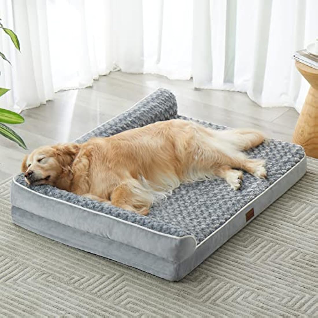 BFPETHOME Large Orthopedic Dog Bed - Big Waterproof Sofa Dog Bed with Removable Washable Cover, Grey, 42"L x 30"W x 7.5"Th