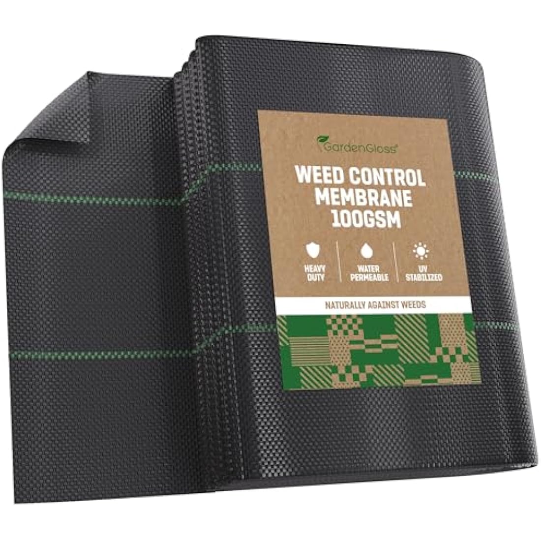 GardenGloss 20m2 Weed Control Membrane (100gsm) - Water Permeable and Tearproof Weed Barrier Fabric - Weed Control Fabric with High UV-Stabilisation (10m x 2m, folded)