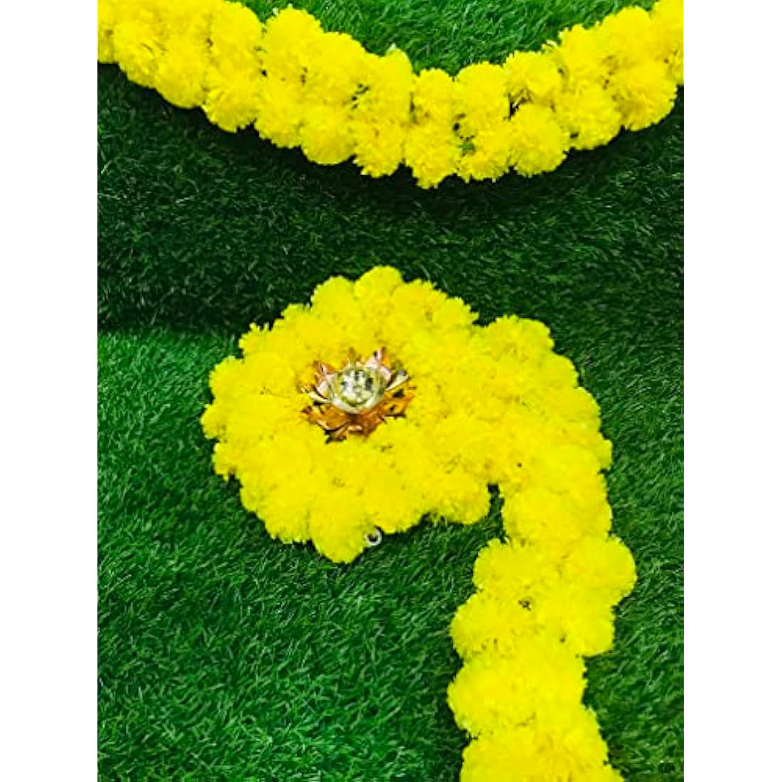 5 PC - 5 feet Artificial Marigold Garland Indian/American Wedding Party, Faux Garlands Wedding Garland, Diwali Decoration, Mantle Decoration, Diwali, Spring Bush Floral! (Yellow)