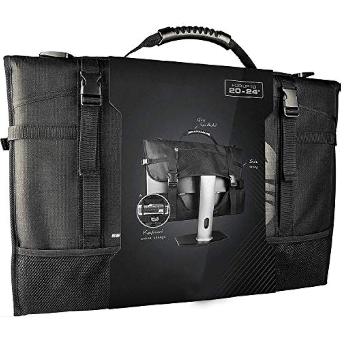 Hosoncovy 21.5 inch iMac & 20-24 inch Monitor Case, Black, Oxford Fabric, Waterproof, Dustproof, Keyboard & Mouse Holder