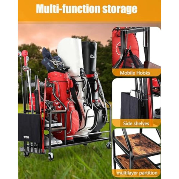 EXTCCT Golf Bags Storage Organizer- Golf Bag Stand for Golf Equipment Accessories, Golf Bag Storage Rack with Wheels, Golf Club, Golf Gear Organisers