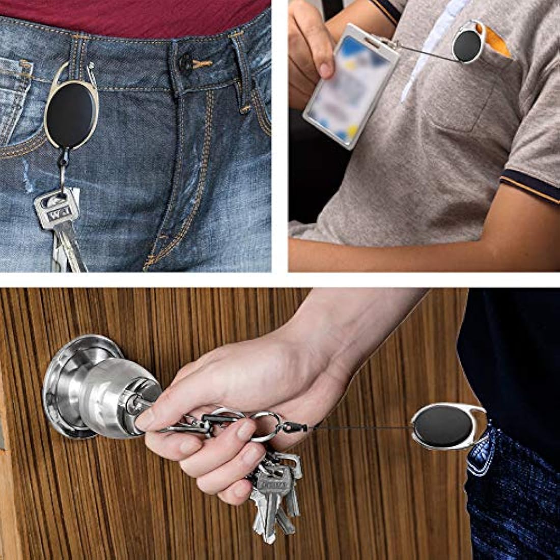 Retractable Lanyard Set - 3 Pieces Including Reel Clip and Clear Waterproof ID Badge Holder for Card and Key Holder Keyring (Black B03)