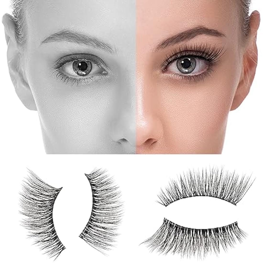 DYAFIN Natural Eyelashes 100% Handmade Lashes Reusable Soft False Eyelashes Lightweight Eye Lashes with Clear Band 3D Fake Eyelashes Long Wispy Eyelashes C Curl Lashes 8 Pairs