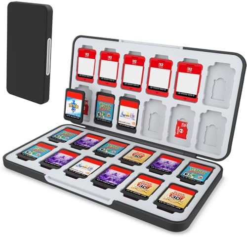 HEIYING Game Card Case for Nintendo Switch 2/ Switch OLED / Lite,Portable Black Switch 2 Game Holder with 24 Game Card Slots and 24 Micro SD Cards Slots