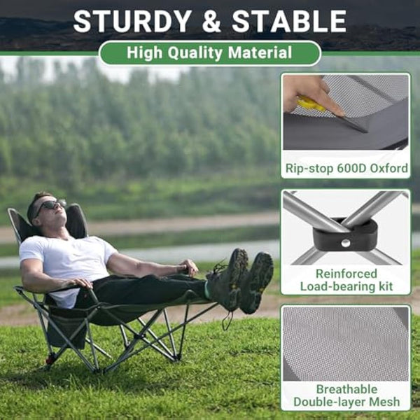 #WEJOY Camping Chairs Folding Recliner Chair Adjustable with Detachable Footrest Headrest Cup Holder Portable Reclining Camp Chair Fold Up Chair for Outdoor Beach Garden,Grey black Set of 2