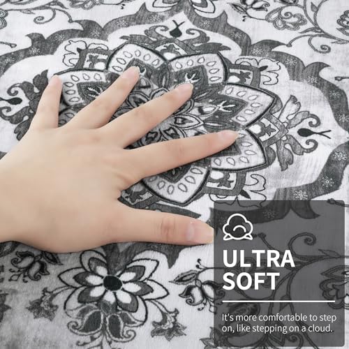 Enyhom Extra Long Carpet Runner, 60 x 240 cm Grey Washable Runners for Hallways Non Slip Super Soft Kitchen Mats Washable Vintage Boho Entrance Dirt