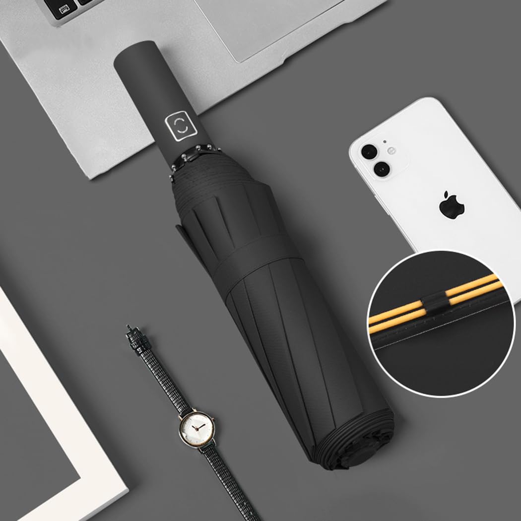 Maibar Umbrella Windproof Strong 24 Ribs Compact Umbrellas Sun UV Protection spf 50 Folding Travel Large Auto Open Close Umbrellas Umbrella (Black)