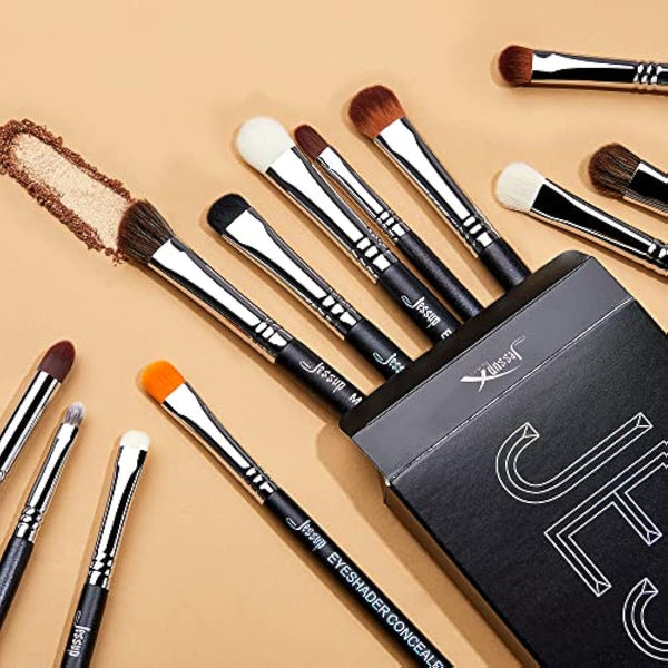 Jessup Eyeshadow Makeup Brushes Set 12pcs Eye Make up Brushes Set Professional Premium Sythetic Eye Shadow Blending Smoky Shader Concealer Brush Black T339