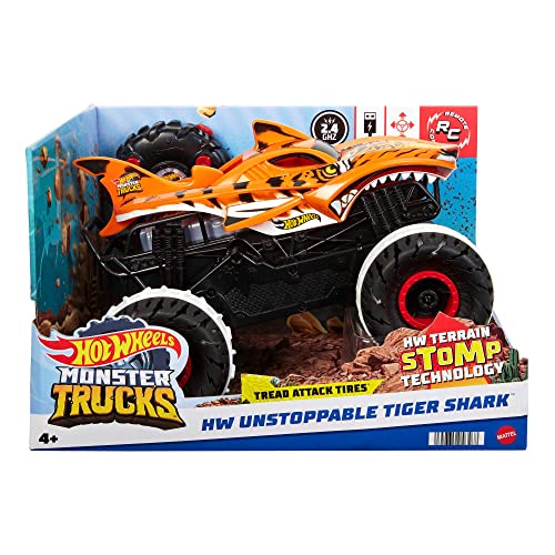 Hot Wheels Monster Trucks Remote Control Car, 1:15 Scale Mega-Wrex Alive Battery-Powered RC Vehicle with Lights & Sounds, JBD90