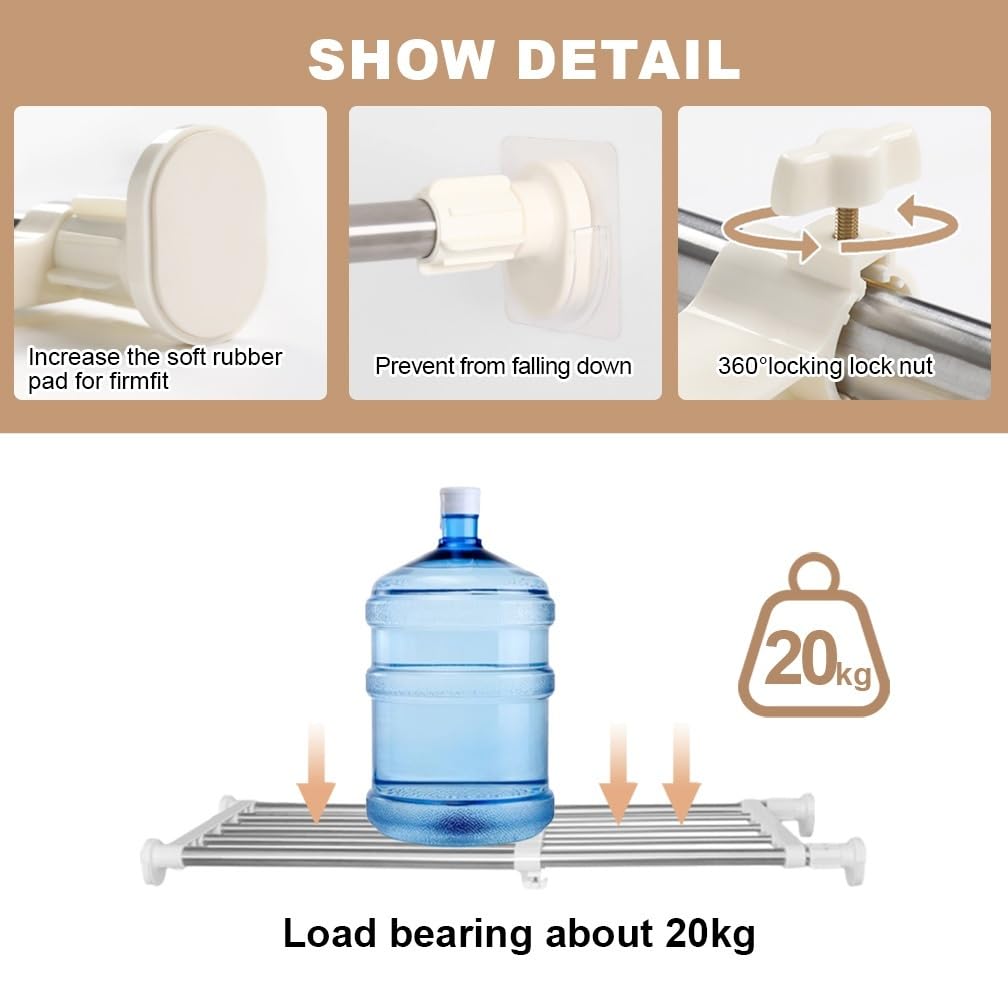 Hershii Adjustable Wardrobe Tension Shelf Divider Heavy Duty Expandable Clothes Hanging Rail Extra Long Cupboard Closet Organizer Garment Storage Rack