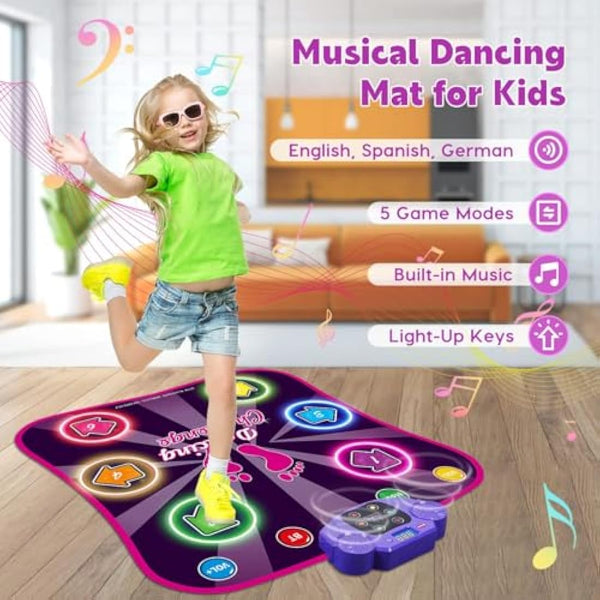 INSTOY Light Up Dance Mat for Girls：Dance Toys for 4 5 6 7 8 9 10 Year Old Girl Gifts - Music Dancing Game Pad with 5 Game Modes & Wireless Bluetooth - Birthday Gifts for Girls Boys Age 3-10