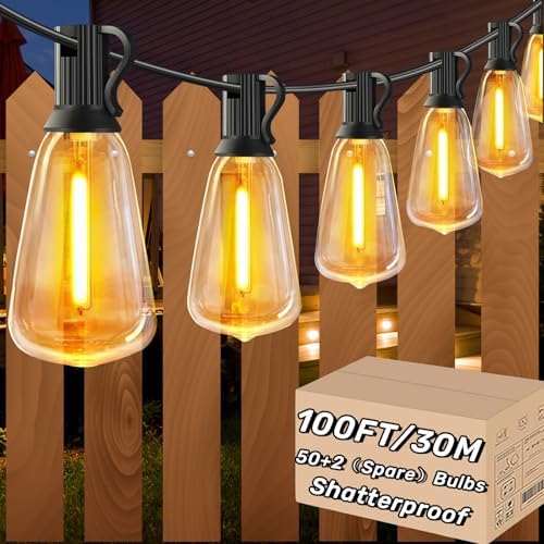 AzureStar Outdoor Festoon Lights 30M Mains Powered 100FT Festoon Lights with 50+2 LED Vintage String Lights Waterproof Durable Patio Outside Lights for Pegola,Party,Garden,Backyard Wedding Decor
