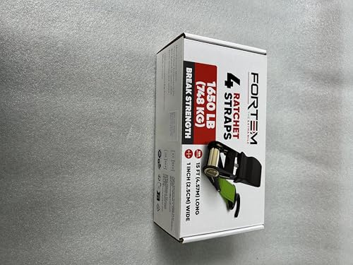 FORTEM Ratchet Straps, 748kg Break Strength, 4 Pack 4.6m x 2.54cm Tie Down Strap Set, 4 Soft Loops, Motorcycle Straps Tie Downs, Cargo Cam Buckles, Rubber Handles, Carry Bag