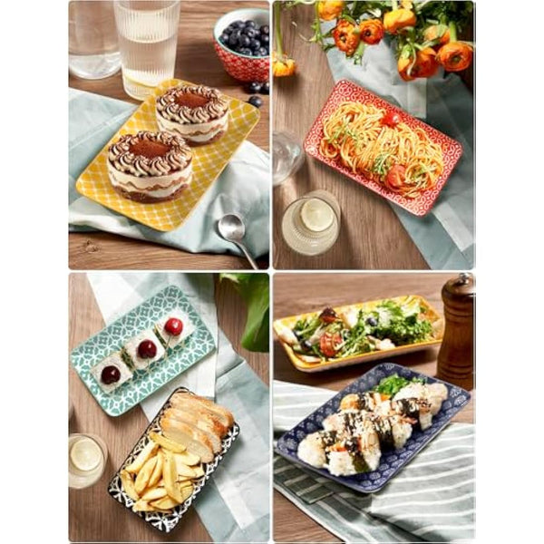 DOWAN Serving Platter Set of 6 - New Bone China Dessert Plates 20.5cm/8" - Small Dinner Plates for Appetizer, Sushi, Fruit, Salad, Cake - Microwave/Oven/Fridge/Dishwasher Safe - Vibrant Colors