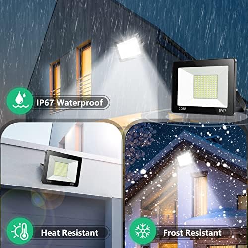 YIQIBRO 100W LED Floodlight Outdoor 2 Pack, 10000LM 6500K Outdoor LED Flood Lights Super Bright Security Light, IP67 Waterproof Spotlight for Garden, Garage, Yard, Patio, Warehouse, Factory