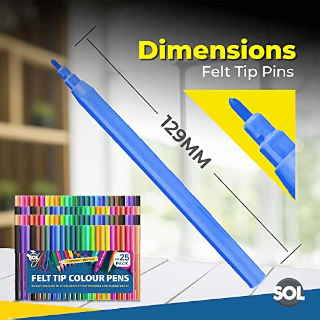 SOL 100 Felt Tips Colouring Pens for Adults & Kids Felt Tip Pens for Children Drawing Coloured Pens Felt Pens, Colouring Pens for Kids Coloured Markers Pack Felt Tip Pens for Adults Colouring Book