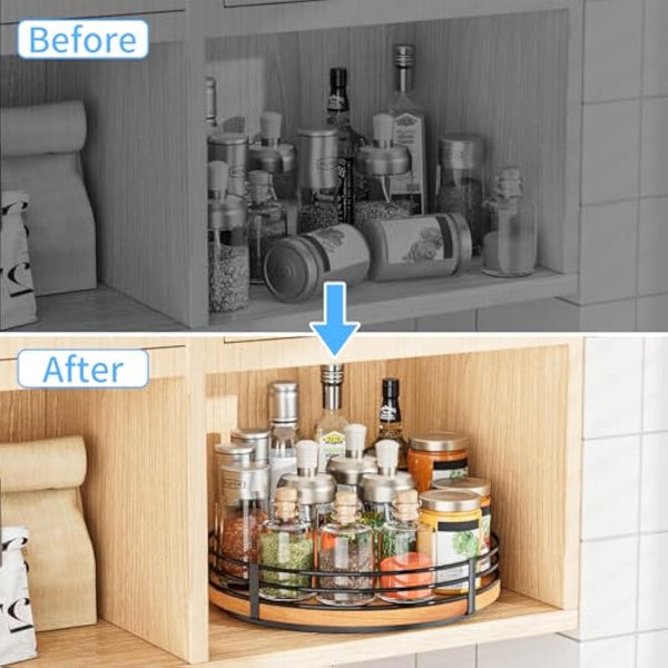 13" Lazy Susan Turntable Organizer - Wood Round Lazy Susan for Cabinet Kitchen Countertop Pantry Cupboard Dining Table Bathroom Coffee Bar Spice Storage Home Decor