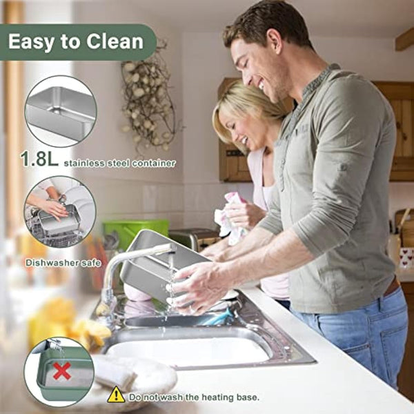 Vabaso 100W Electric Lunch Box with Fruit Compartments, Heated Lunch Box Adults with Insulated Lunch Bag, 1.8L Large Capacity 304 SS Container,Leakproof, Father's Day Gifts for Car Truck Driver Green