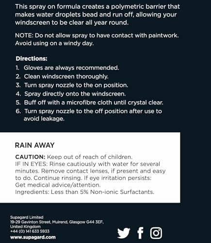Supagard RainAway – Water Repellent Glass Treatment for Cars – Rain Repellent Spray for Improved Visibility in All Weather – Long-Lasting Protection for Exterior Glass Surfaces