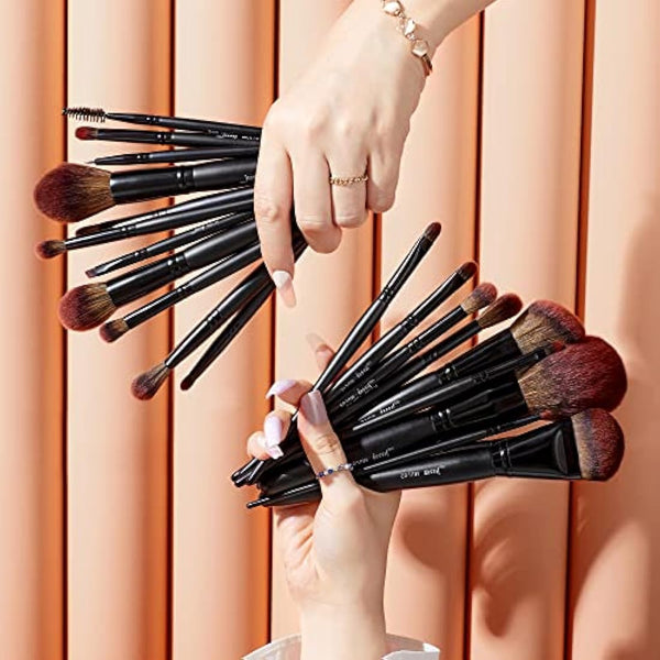 Jessup Makeup Brushes Set Professional 21Pcs Black Complete Collection, Synthetic Hair Mkae up Brushes, Powder Blending Foundation Highlight Contour Concealer Eyeshadow Eye liner Spoolie T271