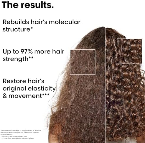 L'Oréal Professionnel Absolut Repair Molecular Shampoo, Rinse-Off Serum & Leave-In Treatment Mini Trio Kit, For Extremely Damaged Hair, Molecular Bond Repair & restores strength, 100ml, 75ml & 50ml