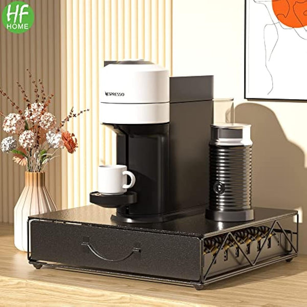 HFHOME Metal Coffee Pod Holder for 48 Nespresso Vertuo & Dolce Gusto Pods, Nespresso VertuoLine Capsule Drawer Organiser Coffee Machine Stand
