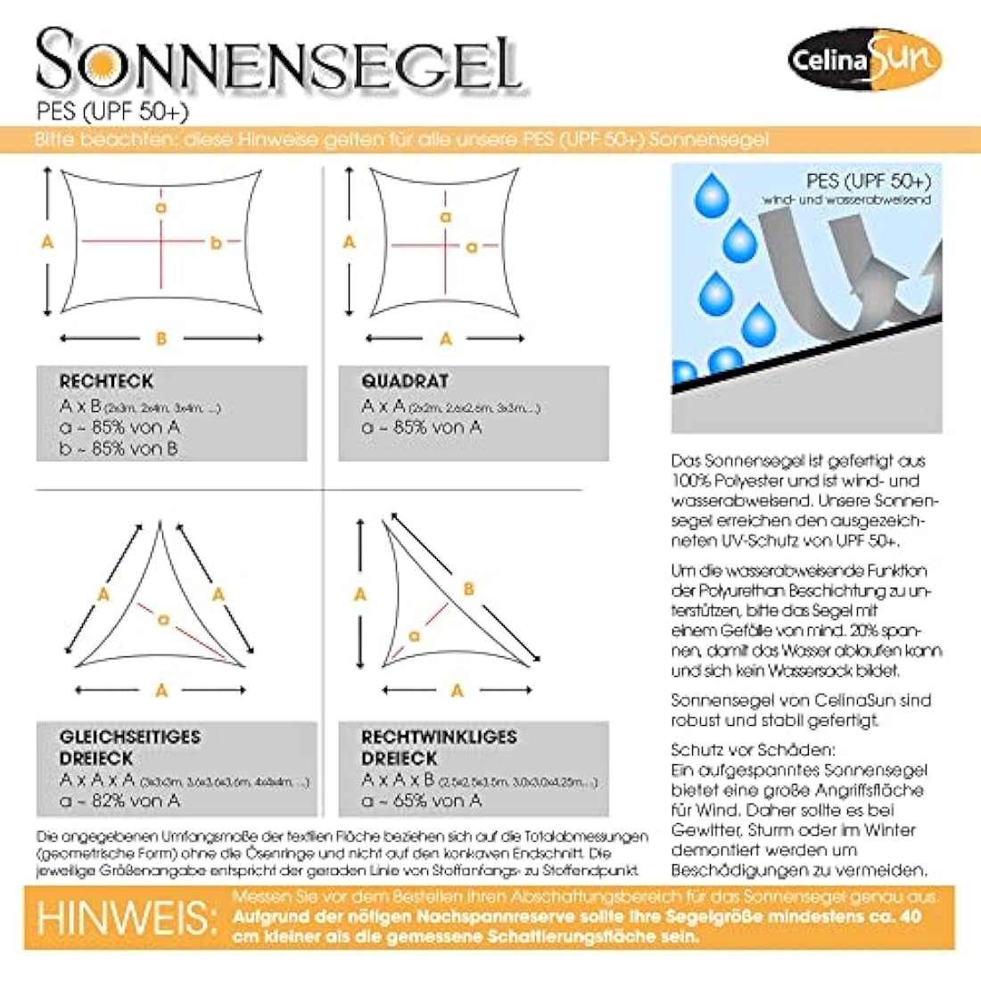 CelinaSun awning sun protection PES UPF 50+ tested UV-protection polyester garden balcony water repellent rectangle 4 x 6 m anthracite
