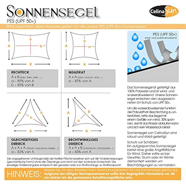 CelinaSun awning sun protection PES UPF 50+ tested UV-protection polyester garden balcony water repellent rectangle 4 x 6 m anthracite