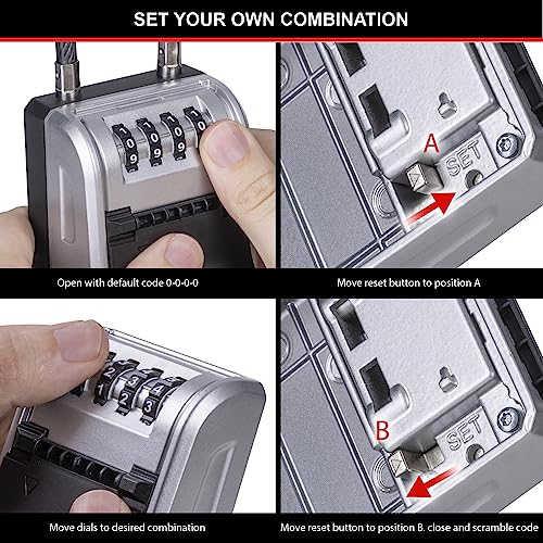 MASTER LOCK Key Safe Wall Mounted, Medium 85 x 119 x 36 mm, Outdoor, Mounting Kit, for Home Office Industries Vehicles, Black & Silver