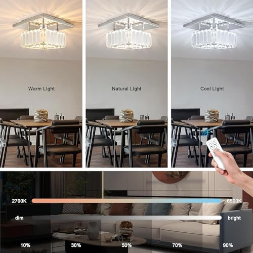 diisunbihuo Mini Crystal Chandelier Big Crystal Ceiling Lamp Square LED Pendant Light for Hallway Bedroom Dining Room (Dimmable)