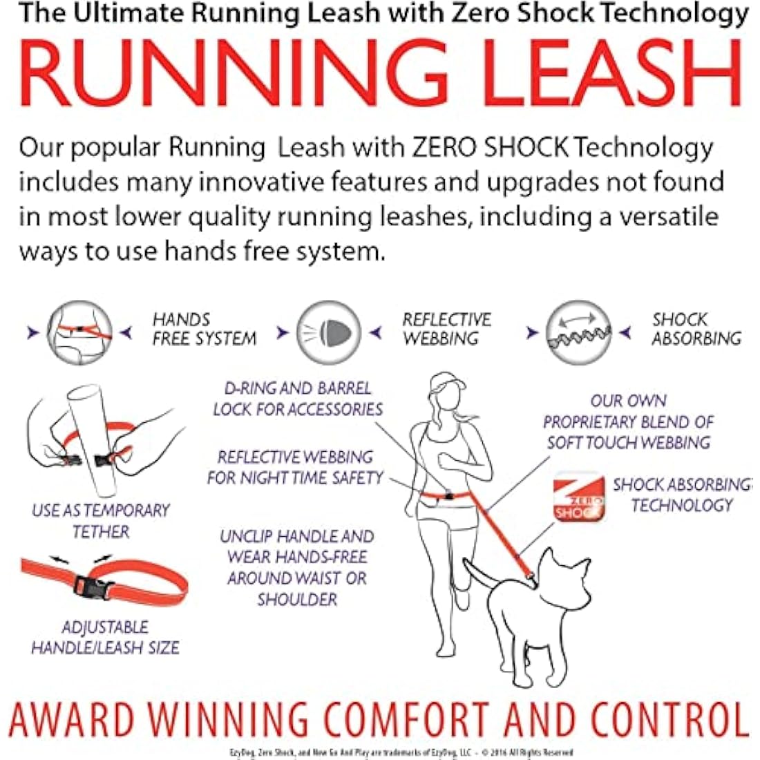 EZYDOG Road Runner Lead - Comfortable Padded Handle, Reflective Thread, 1.8M (Grey) for Small, Medium & Large Dogs