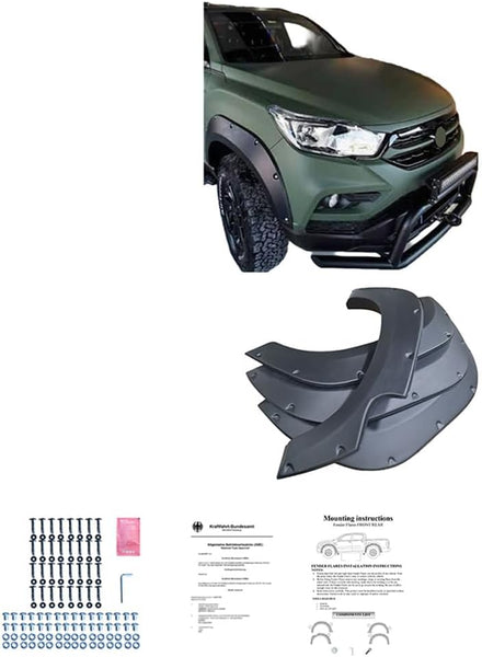 Oneway Set Fender Flares compatible with SsangYong Musso Grand (Short wheel base) 2018-2020 - Matt black