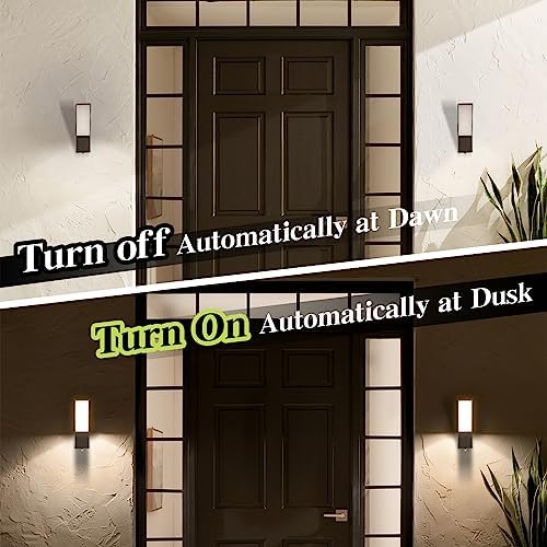 HLFVLITE Outdoor Wall Light Dusk to Dawn - Aluminum LED Exterior Lamp for Patio, Terrace, Hallway, Garage, and Porch - IP54 Waterproof, 3000K, 1000LM Brightness, Black