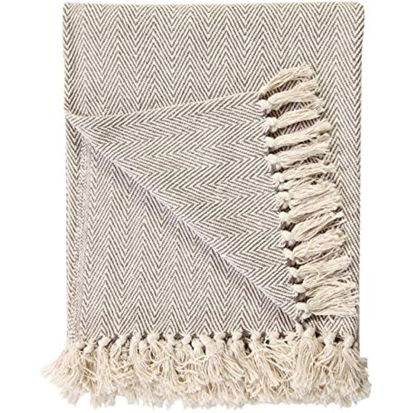 EHC 100% Natural Cotton Two Tone Herringbone Sofa Arm Chair Bedspread Settee Throw - 250 x 380cm, Super Giant Size