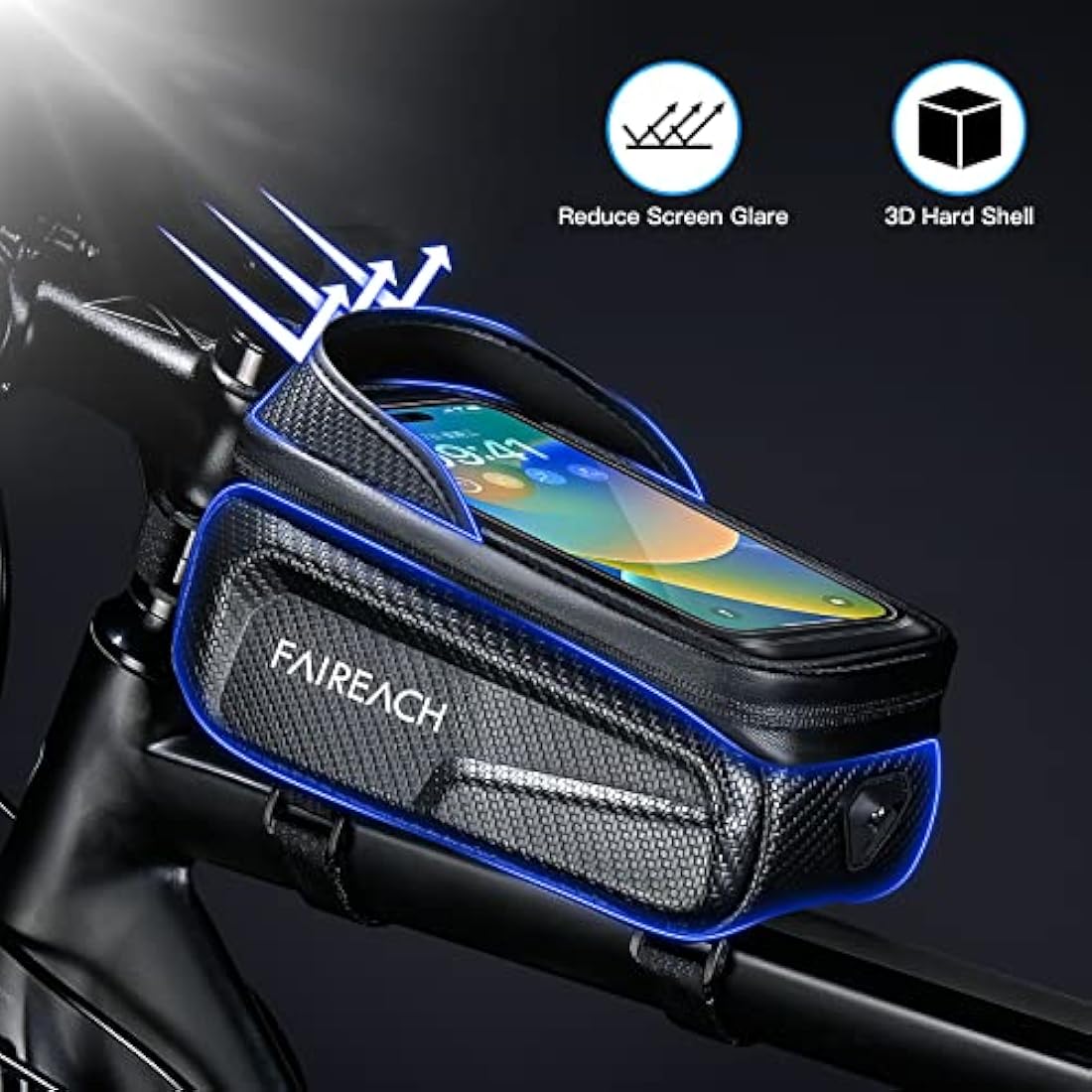 Faireach Bike Handlebar Bag with Mobile Phone Holder, Bicycle Frame Top Tube Pouch, Waterproof Cycle Cell Phone Mount with Touch Screen Window, for iPhone Samsung Smart Phone up to 6.8''