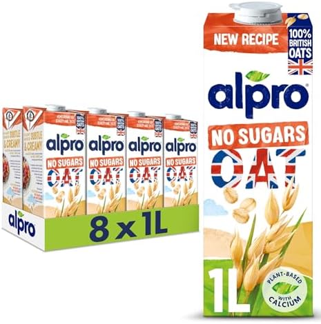 Alpro Oat No Sugars Plant-Based Long Life Drink - 100% British Oats - Unsweetened - Vegan Dairy Free & Lactose Free Milk Alternative - 1L (Pack of 8)