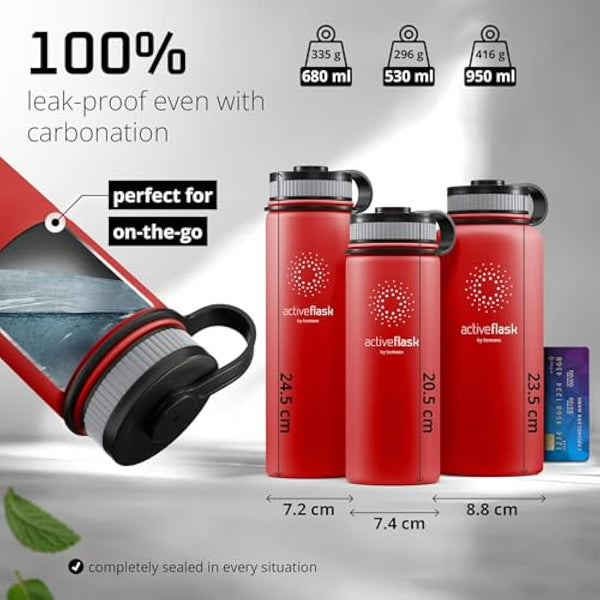 Stainless Steel Water Bottle with Straw & 3 Lids: 1 & 0,5L Leak-Proof BPA-Free Vacuum Insulated ACTIVE FLASK Drinking Bottles Hot Cold: Double Walled Outdoor Drink Thermo Mug Tea Coffee Sport Gym Bike