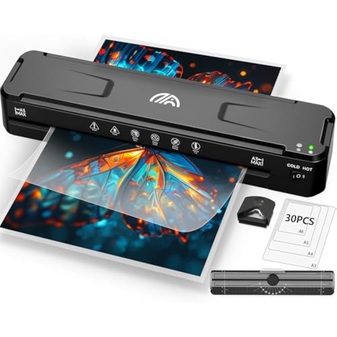 A3 Laminator Machine with 30 Laminating Sheets, Fast Warm-Up No Jam Laminator, 11x17 Cold & Thermal Laminating Machine for Home School Office