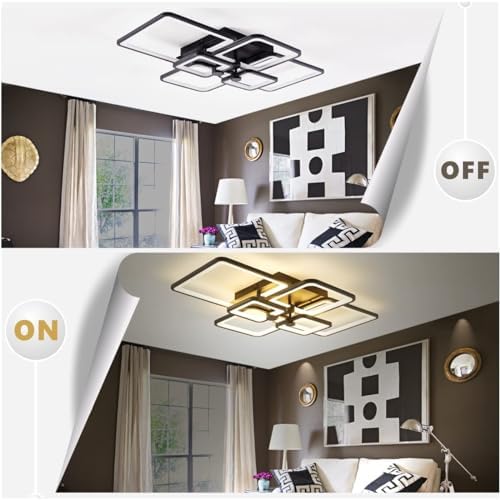 HIHIHOMY Ceiling Light Dimmable, Modern LED Black Living Room Lamp 78 W 6 Rectangle Geometric Living Room Ceiling Light Multifunctional Ceiling Lighting for Bedroom, Office, Balcony [Energy Class F]