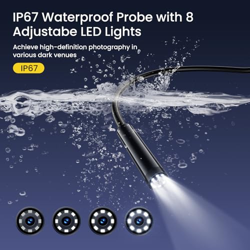 FORKODA Endoscope Inspection Camera - 1920 HD Flexible Rigid Snake Inspection Camera, 8 LED Lights Adjustable IP67 Waterproof Probe Drain Endoscope Camera for Android and iOS(16.4 ft/ 5m)