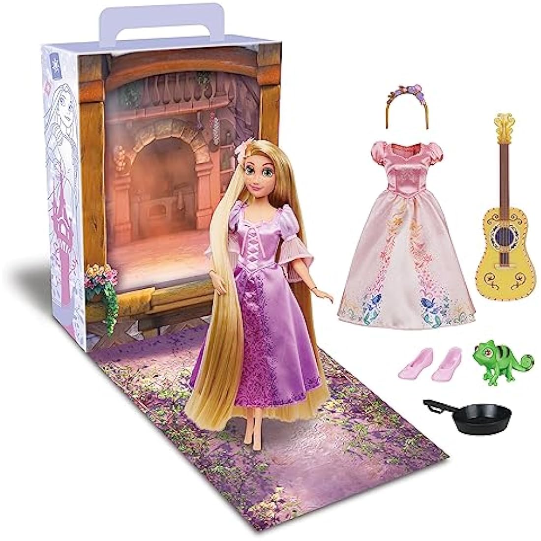 Disney Store Official Rapunzel Story Doll for Kids, Tangled, 28cm/11”, With Pascal, 2 Outfits, Accessories, Colouring & Activity Pack and Box that Folds to a Play Stage, Suitable for Ages 3+