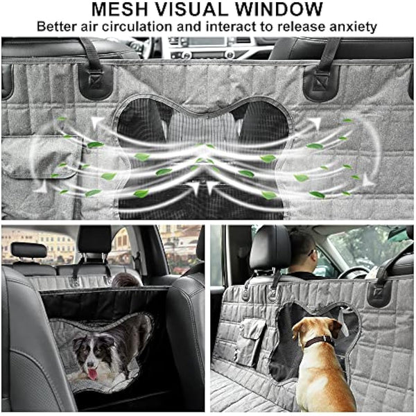 PLUTUS PET Dog Car Seat Cover for Back Seat with Side Flaps and Mesh Window, Waterproof Anti-scratch Nonslip Dog Hammock for Cars, Trucks and SUVs